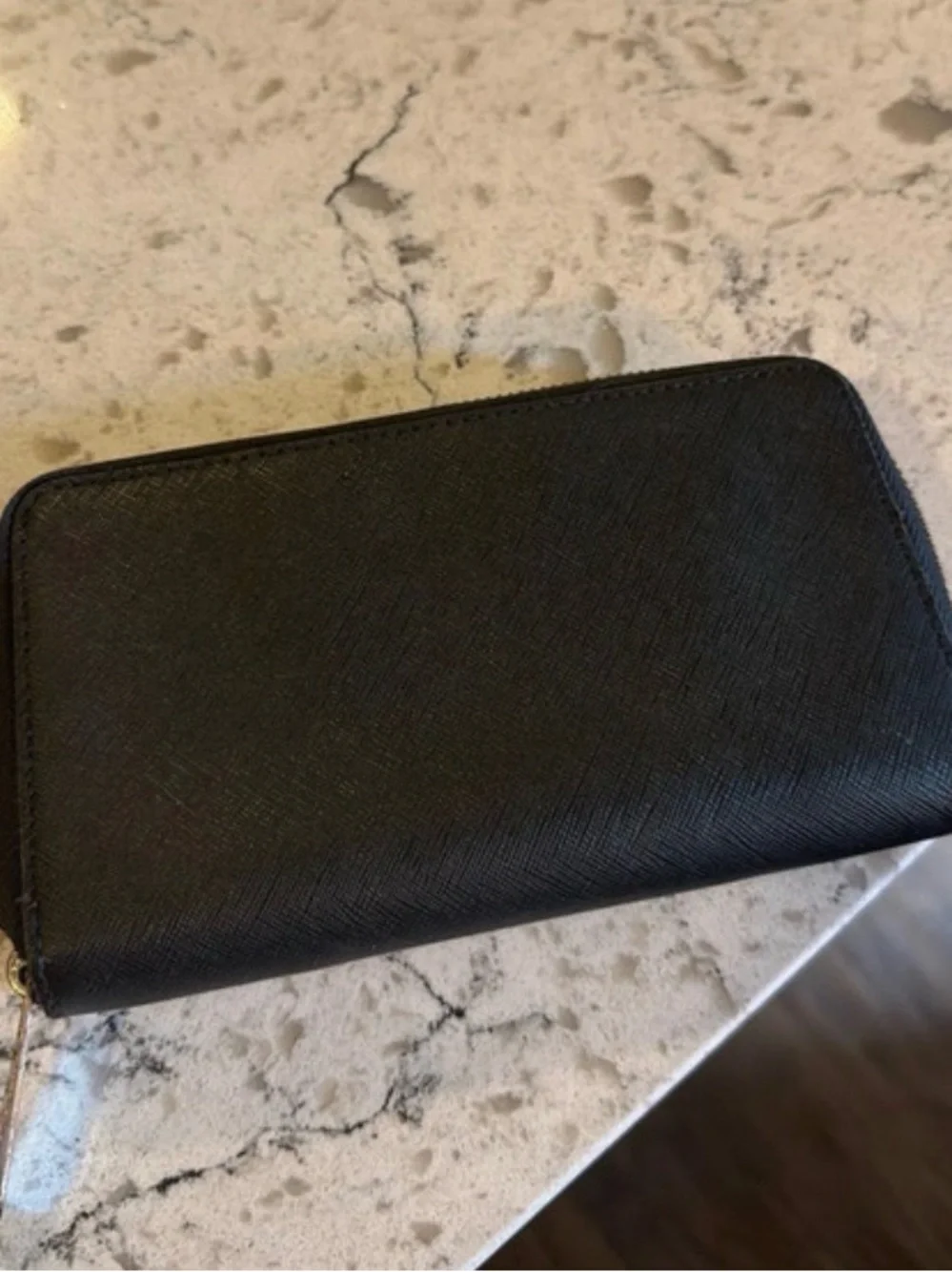 Michael Kors Black Saffiano Zip-Around Wallet with Gold Logo